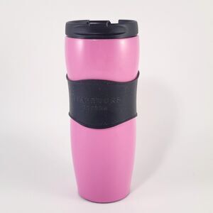 Starbucks Lucy Pink Black Tumbler 2008 Rubber Sleeve Stainless Thermal 12 oz